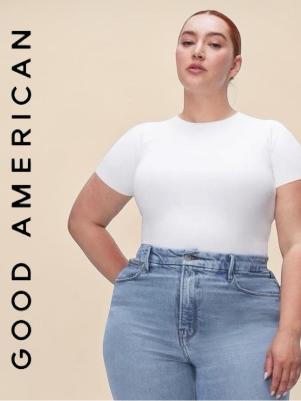 Good American White Sculpting Tee Bodysuit Short Sleeve Size: 3XL Style GB0365